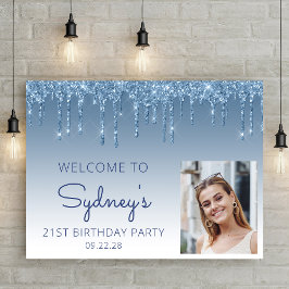 Aangepaste Foto Blue Glitter 21ste Verjaardag Welk Poster