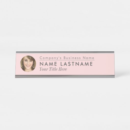 Aangepaste foto Blush Pink Business Elegant Modern Bureau Naambordje (Voorkant)