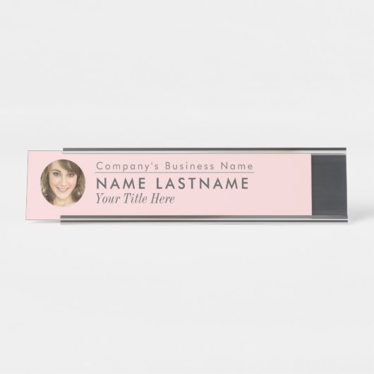 Aangepaste foto Blush Pink Business Elegant Modern Bureau Naambordje (Voorkant)