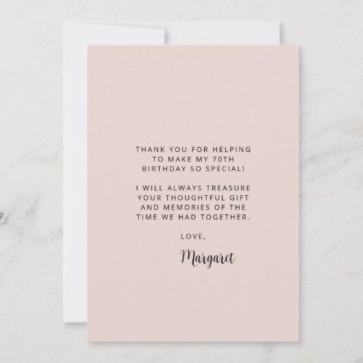 Aangepaste foto Blush Roze 70e Verjaardagsfeestje Bedankkaart (Achterkant)