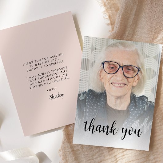 Aangepaste foto Blush Roze 90ste verjaardagsfeestj Bedankkaart