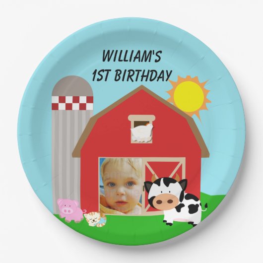 Aangepaste foto Boerderij Happy Birthday Paper Bor Papieren Bordje (Voorkant)
