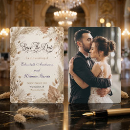 Aangepaste foto boheem pampas bloemrijke rustieke save the date