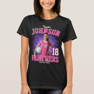 Aangepaste foto bootleg senior sport paars roze t-shirt