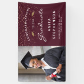 Aangepaste foto bordeaux wit schrift goud afstuder spandoek (Verticaal)