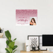 Aangepaste foto bordeauxrood 18e verjaardag welkom poster (Thuiskantoor)