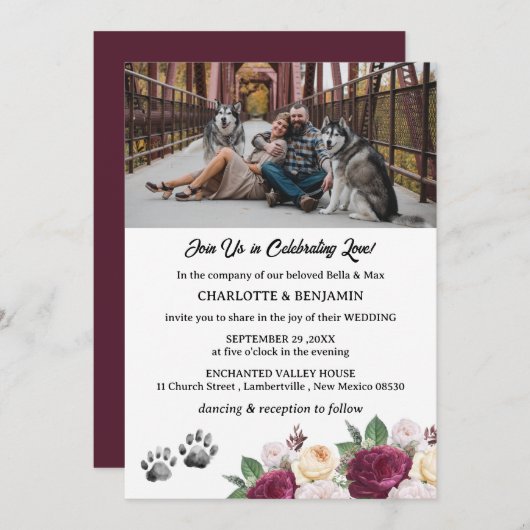 Aangepaste foto Bourgogne Bloemen Hond Thema Bruil Kaart (Voorkant / Achterkant)