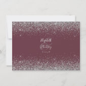 Aangepaste Foto Bourgondië Zilveren Glitter Huweli Bedankkaart (Achterkant)