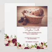 Aangepaste foto Bourgundy Floral Baptism Kaart (Voorkant / Achterkant)