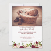 Aangepaste foto Bourgundy Floral Baptism Kaart (Voorkant)