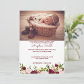 Aangepaste foto Bourgundy Floral Baptism Kaart (Staand voorkant)