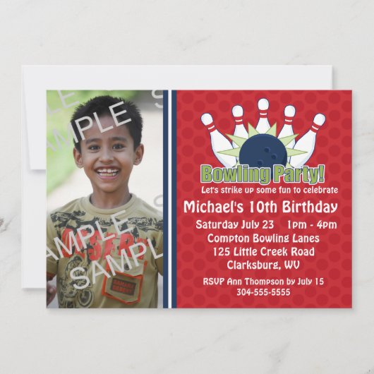 Aangepaste foto Bowling Birthday Party Kaart (Voorkant)