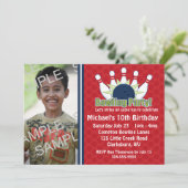 Aangepaste foto Bowling Birthday Party Kaart (Staand voorkant)