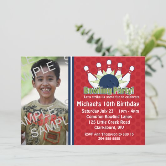 Aangepaste foto Bowling Birthday Party Kaart (Staand voorkant)