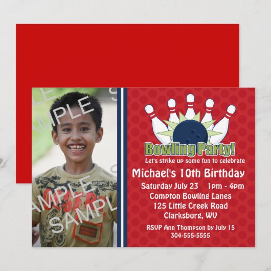 Aangepaste foto Bowling Birthday Party Kaart (Voorkant / Achterkant)