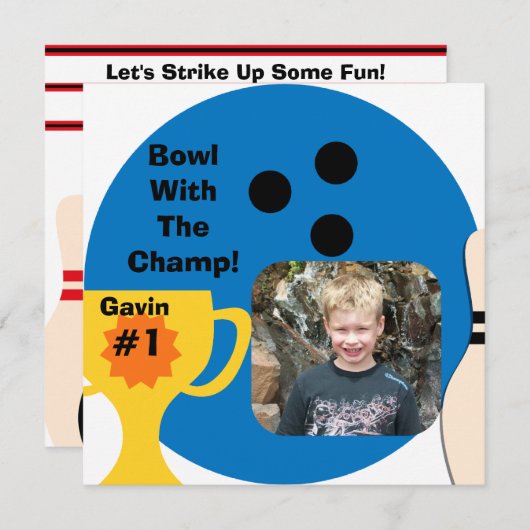 Aangepaste foto-Bowling Champ-uitnodigingen Kaart (Voorkant / Achterkant)
