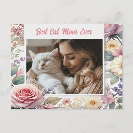 Aangepaste Foto Briefkaart voor Cat Lovers Floral  (Voorkant)