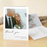 Aangepaste foto bruiloft Bedankt Sjabloon creditca<br><div class="desc">Deze eenvoudige, stijlvolle moderne bruiloft bedankt je de sjabloon die 'bedankt' in het zwart in een ontspannen, modern script in alle kleine letters heeft. Dit 'bedankt' deel van het ontwerp is een afbeelding dat niet kan worden bewerkt. Maar u kunt de kleur, de doopvont of de grootte van om het...</div>