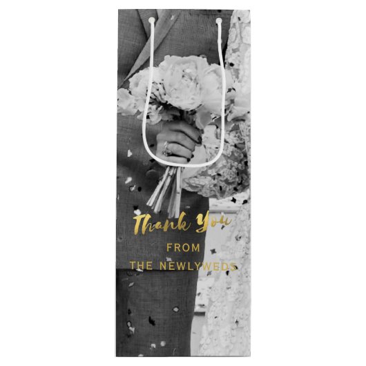 Aangepaste foto bruiloft dank u wijn geschenk tas cadeautas (Voorkant)