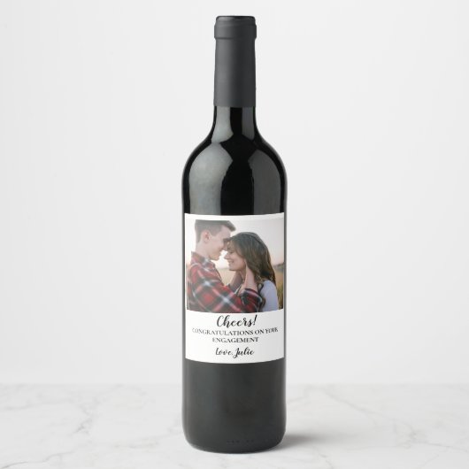 Aangepaste foto bruiloft gunsten verloving wijn etiket (Voorkant)