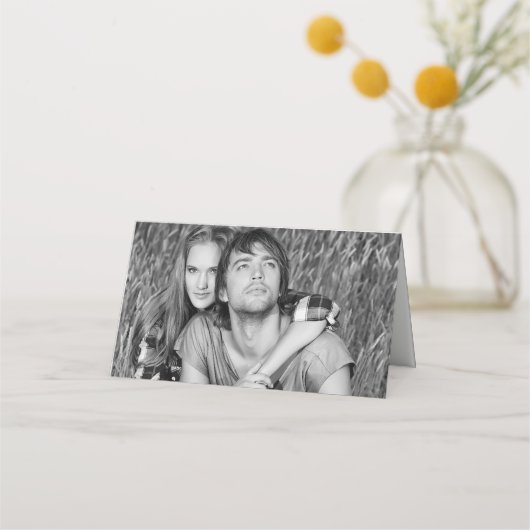 Aangepaste foto-bruiloft met vouwkaarten plaatskaartje (Achterkant)