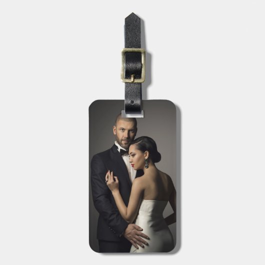 Aangepaste foto bruiloft portret huwelijksreis bagagelabel (Voorkant verticaal)