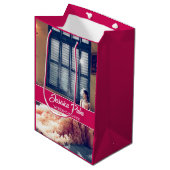 Aangepaste foto bruiloft roze medium cadeauzakje (Voorkant Gekanteld)