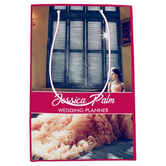 Aangepaste foto bruiloft roze medium cadeauzakje (Voorkant)