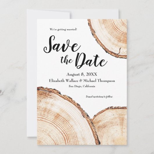 Aangepaste foto-bruiloft Save the Date Rustic Wood (Voorkant)