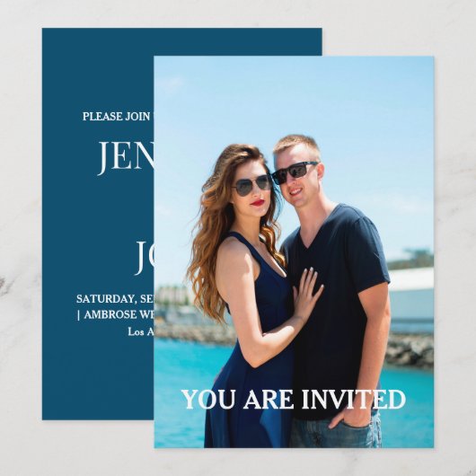 Aangepaste foto bruiloft uitnodiging met moderne t (Voorkant / Achterkant)