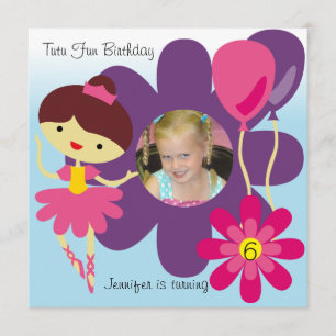 Aangepaste foto Brunette Ballerina Birthday Invite Kaart