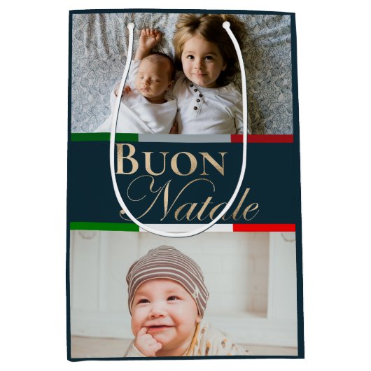Aangepaste foto Buon Natale Italiaanse Kerstmis Medium Cadeauzakje (Voorkant)