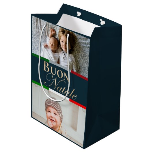 Aangepaste foto Buon Natale Italiaanse Kerstmis Medium Cadeauzakje (Achterkant Gekanteld)