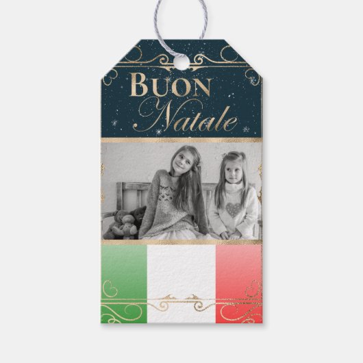 Aangepaste foto Buon Natale Italiaanse vlag Kerstm Cadeaulabel (Voorkant)