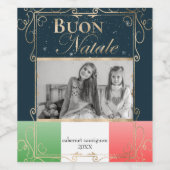 Aangepaste foto Buon Natale Italiaanse vlag Kerstm Wijn Etiket (Enkel label)
