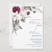 Aangepaste foto-burgundy navy QR code bruiloft Kaart (Voorkant)