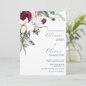 Aangepaste foto-burgundy navy QR code bruiloft Kaart (Staand voorkant)