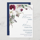 Aangepaste foto-burgundy navy QR code bruiloft Kaart (Voorkant / Achterkant)