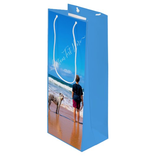 Aangepaste foto-cadeau met foto's en tekst wijn cadeautas (Voorkant Gekanteld)