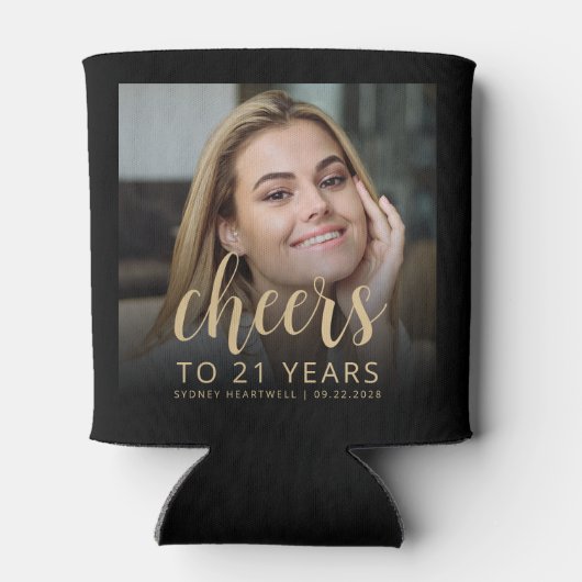 Aangepaste foto Cheers 21ste verjaardagsfeest Blikjeskoeler (Achterkant)