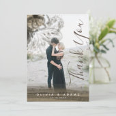 Aangepaste foto Chic Gold Floral Abstract bruiloft Bedankkaart (Staand voorkant)