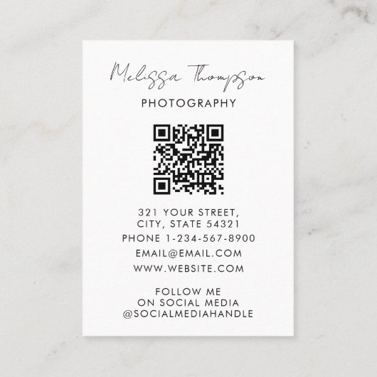 Aangepaste Foto Chic Script Typografie Fotograaf Visitekaartje (Achterkant)