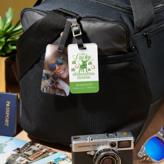 Aangepaste foto Chihuahua mama St. Patrick's Day Bagagelabel (Voorkant /achterkant)