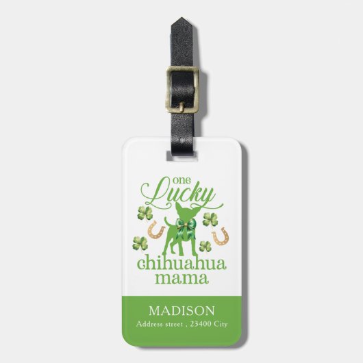 Aangepaste foto Chihuahua mama St. Patrick's Day Bagagelabel (Voorkant verticaal)