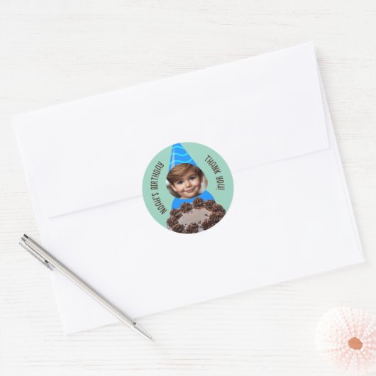 Aangepaste Foto Chocolade Cake Verjaardagsfeest Pe Ronde Sticker (Envelop)