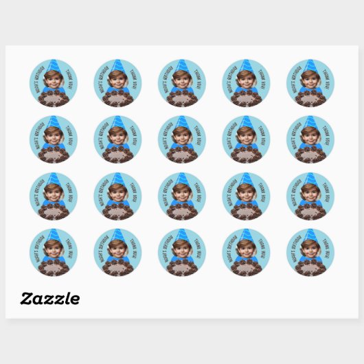 Aangepaste Foto Chocolade Cake Verjaardagsfeest Pe Ronde Sticker (Vel)