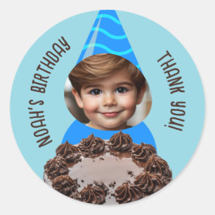 Aangepaste Foto Chocolade Cake Verjaardagsfeest Pe Ronde Sticker