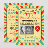 Aangepaste foto Circus Birthday Party - uitnodigin Kaart (Voorkant / Achterkant)