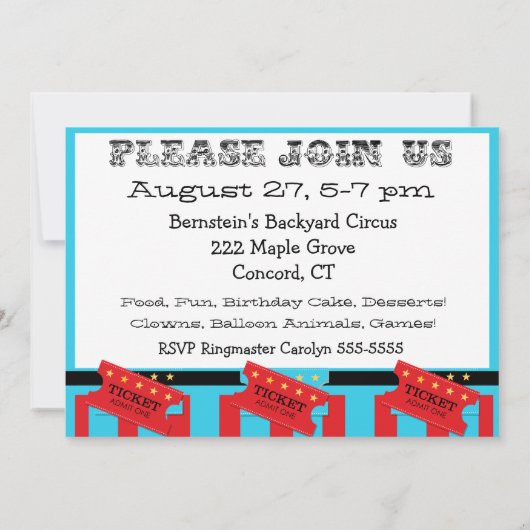 Aangepaste foto Circus Ticket Verjaardag 5x7 uitno Kaart (Achterkant)