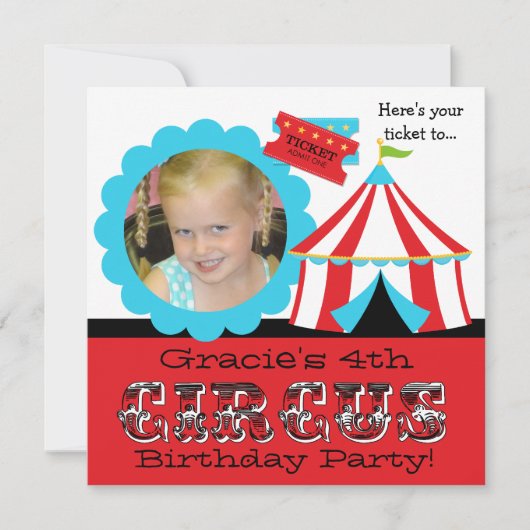 Aangepaste foto Circus Ticket Verjaardag Uitnodigi Kaart (Voorkant)